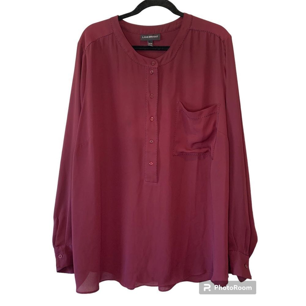 Lane Bryant Women's Red Button-Front Long-Sleeve Blouse Size 26/28